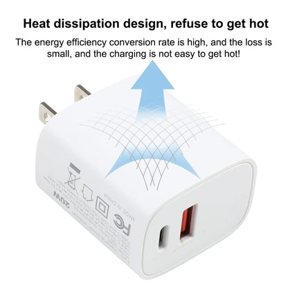 U087 20W USB-C / Type-C + พอร์ต USB ที่ชาร์จสำหรับเดินทางชาร์จเร็ว, ปลั๊ก US, US Plug