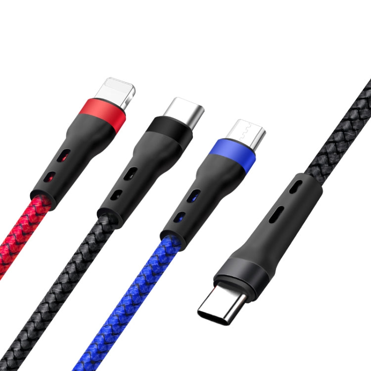 สายชาร์จข้อมูล 100W 6A Type-C ถึง 8 Pin+Type-C+Micro USB, 1.3 ม.