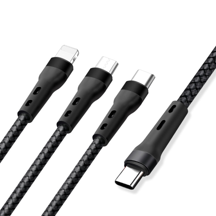 สายชาร์จข้อมูล 100W 6A Type-C ถึง 8 Pin+Type-C+Micro USB, 1.3 ม.