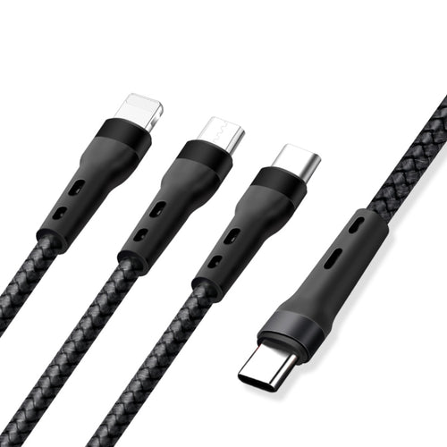 สายชาร์จข้อมูล 100W 6A Type-C ถึง 8 Pin+Type-C+Micro USB, 1.3 ม.