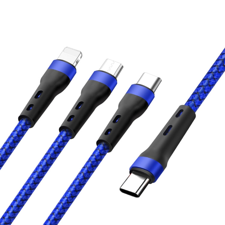 สายชาร์จข้อมูล 100W 6A Type-C ถึง 8 Pin+Type-C+Micro USB, 1.3 ม.