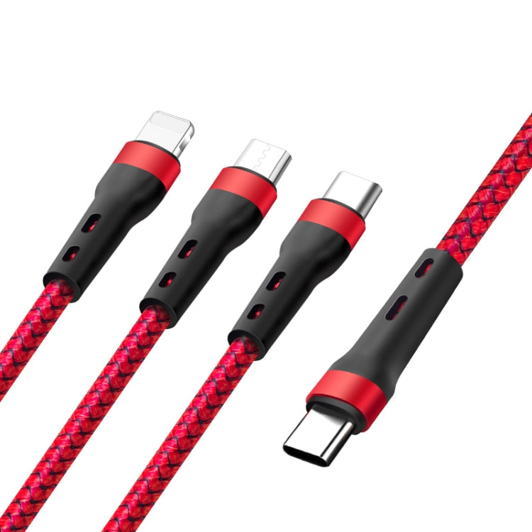 สายชาร์จข้อมูล 100W 6A Type-C ถึง 8 Pin+Type-C+Micro USB, 1.3 ม.