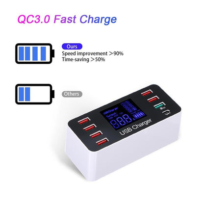 A9 Plus (เวอร์ชันสากล) มัลติฟังก์ชั่น AC 100V ~ 240V 8 พอร์ต USB Digital แสดงผล LCD สถานีชาร์จที่ถอดออกได้เครื่องชาร์จอัจฉริยะพร้อมเครื่องชาร์จไร้สายรองรับ QC3.0, A9 Plus (Global Version)