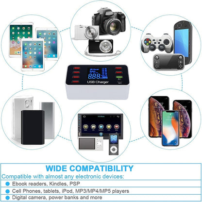 A9 Plus (เวอร์ชันสากล) มัลติฟังก์ชั่น AC 100V ~ 240V 8 พอร์ต USB Digital แสดงผล LCD สถานีชาร์จที่ถอดออกได้เครื่องชาร์จอัจฉริยะพร้อมเครื่องชาร์จไร้สายรองรับ QC3.0, A9 Plus (Global Version)