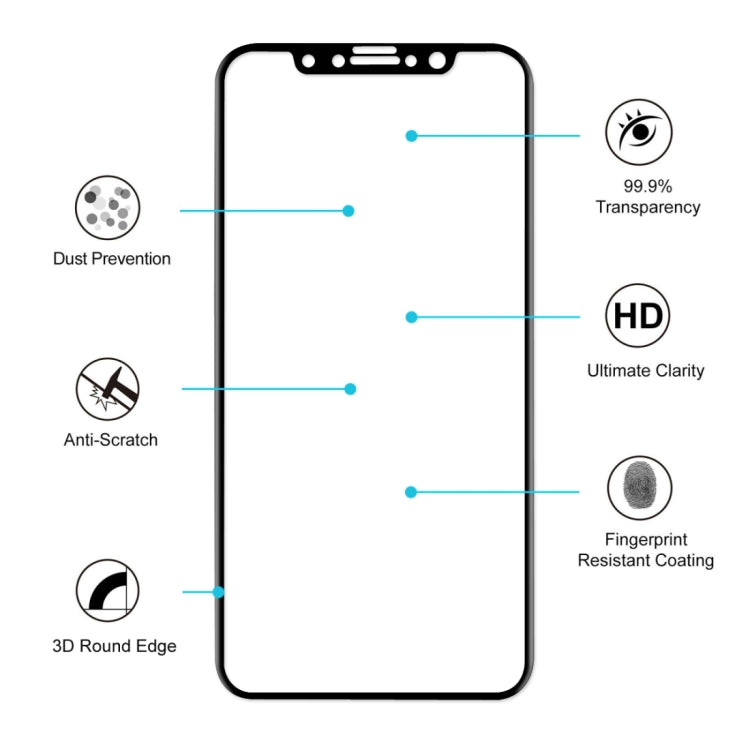 สำหรับ iPhone X ENKAY Hat-Prince 0.26mm 9H ความแข็งพื้นผิว 3D ป้องกันการระเบิดแบบเต็มหน้าจอโค้งความร้อนดัดฟิล์มกระจกนิรภัย, For X (0.2mm 3D)