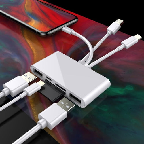 NK-1032 Pro 5 in 1 8 Pin + Type-C / USB-C + USB + การ์ด TF + การ์ด SD อะแดปเตอร์เครื่องอ่านกล้องมัลติฟังก์ชั่น, 5 in 1