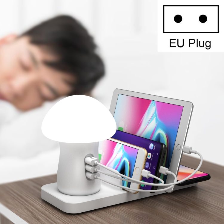 HQ-UD12 Universal 4 in 1 40W QC3.0 3 พอร์ต USB + ที่ชาร์จไร้สาย สถานีชาร์จโทรศัพท์มือถือพร้อมไฟ LED รูปทรงเห็ด ความยาว: 1.2 ม. ปลั๊ก EU