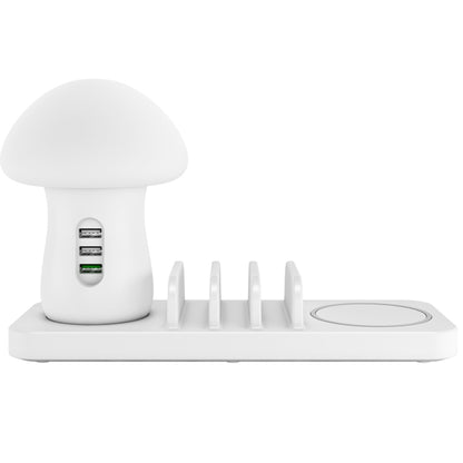 HQ-UD12 Universal 4 in 1 40W QC3.0 3 พอร์ต USB + ที่ชาร์จไร้สาย สถานีชาร์จโทรศัพท์มือถือพร้อมไฟ LED รูปทรงเห็ด ความยาว: 1.2 ม. ปลั๊ก EU
