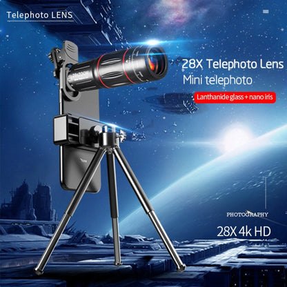 W28-QK โทรศัพท์มือถือ Universal Lens Telescope 28X ชุดกระเป๋าใหญ่, Big Pocket