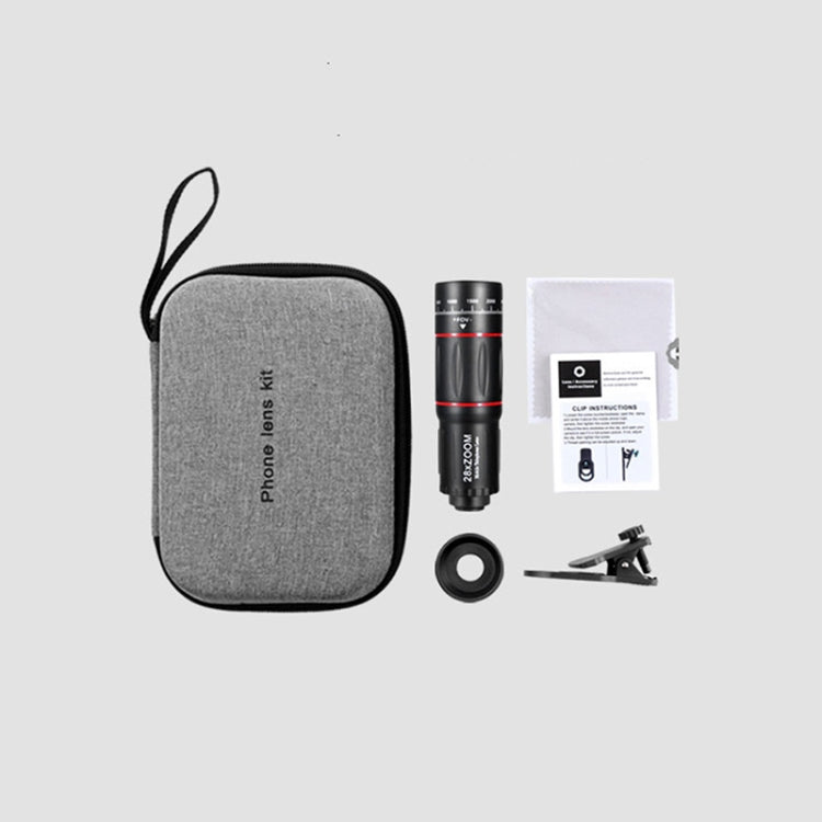 W28-QK โทรศัพท์มือถือ Universal Lens Telescope 28X ชุดกระเป๋าใหญ่, Big Pocket