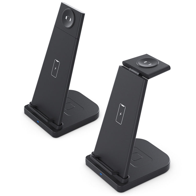 เครื่องชาร์จไร้สายมัลติฟังก์ชั่นแนวตั้ง 10W 3 in 1 QC 3.0 พร้อมฟังก์ชั่นขาตั้งเหมาะสำหรับโทรศัพท์มือถือ / Apple Watch / AirPods