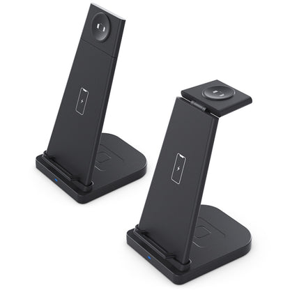 เครื่องชาร์จไร้สายมัลติฟังก์ชั่นแนวตั้ง 10W 3 in 1 QC 3.0 พร้อมฟังก์ชั่นขาตั้งเหมาะสำหรับโทรศัพท์มือถือ / Apple Watch / AirPods