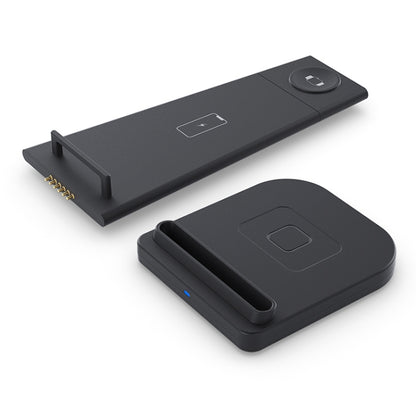 เครื่องชาร์จไร้สายมัลติฟังก์ชั่นแนวตั้ง 10W 3 in 1 QC 3.0 พร้อมฟังก์ชั่นขาตั้งเหมาะสำหรับโทรศัพท์มือถือ / Apple Watch / AirPods