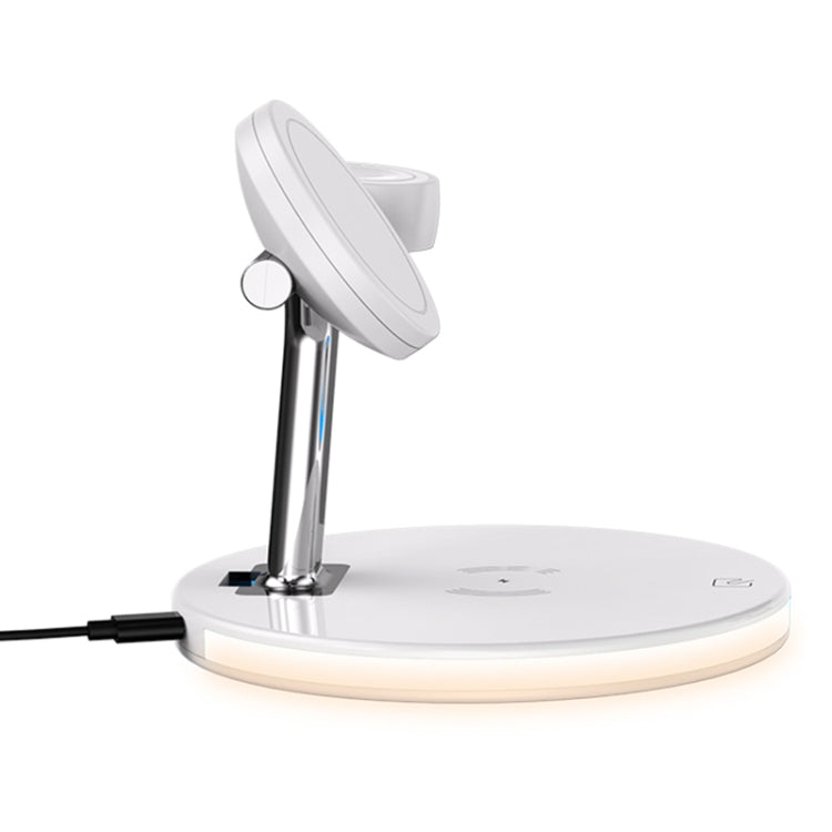 เครื่องชาร์จแม่เหล็กไร้สายมัลติฟังก์ชั่น 15W ใน 1 ใน 1 สำหรับโทรศัพท์มือถือและนาฬิกา Apple และ AirPods พร้อมไฟ LED สีสันสดใส