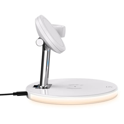เครื่องชาร์จแม่เหล็กไร้สายมัลติฟังก์ชั่น 15W ใน 1 ใน 1 สำหรับโทรศัพท์มือถือและนาฬิกา Apple และ AirPods พร้อมไฟ LED สีสันสดใส
