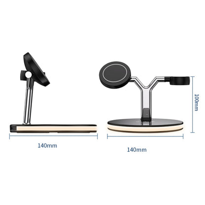 เครื่องชาร์จแม่เหล็กไร้สายมัลติฟังก์ชั่น 15W ใน 1 ใน 1 สำหรับโทรศัพท์มือถือและนาฬิกา Apple และ AirPods พร้อมไฟ LED สีสันสดใส