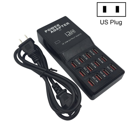 W-858 12A 12 พอร์ต USB แท่นชาร์จอย่างรวดเร็วแท่นชาร์จอัจฉริยะเดสก์ท็อป AC100-240V, US Plug, US Plug
