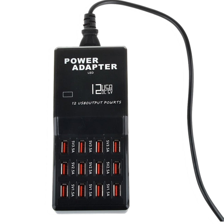 W-858 12A 12 พอร์ต USB แท่นชาร์จอย่างรวดเร็วแท่นชาร์จอัจฉริยะเดสก์ท็อป AC100-240V, US Plug, US Plug