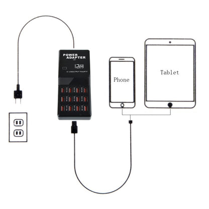 W-858 12A 12 พอร์ต USB แท่นชาร์จอย่างรวดเร็วแท่นชาร์จอัจฉริยะเดสก์ท็อป AC100-240V, US Plug, US Plug