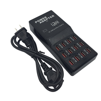 W-858 12A 12 พอร์ต USB แท่นชาร์จอย่างรวดเร็วแท่นชาร์จอัจฉริยะเดสก์ท็อป AC100-240V, US Plug, US Plug