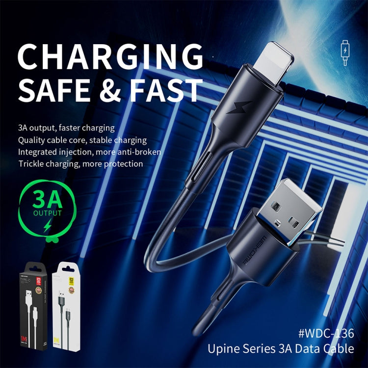 WK WDC-136 USB ถึง 8 Pin 3A สายเคเบิลข้อมูลการชาร์จอย่างรวดเร็ว, USB to 8 Pin(Black)