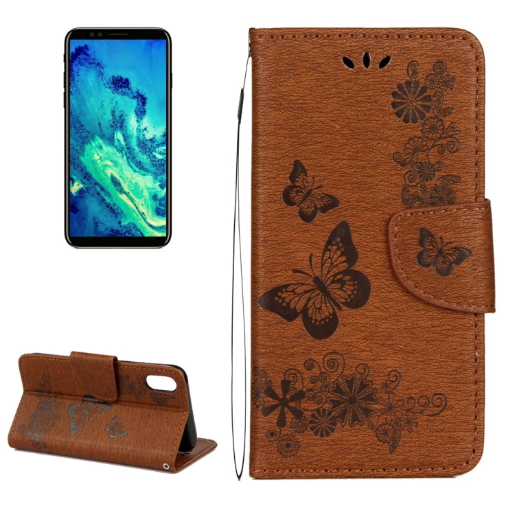 สำหรับ iPhone X / XS ซองหนังพลิกแนวนอนลายดอกไม้ผีเสื้อพร้อมตัวยึดและช่องเสียบการ์ดและกระเป๋าสตางค์และเชือกเส้นเล็ก, For X