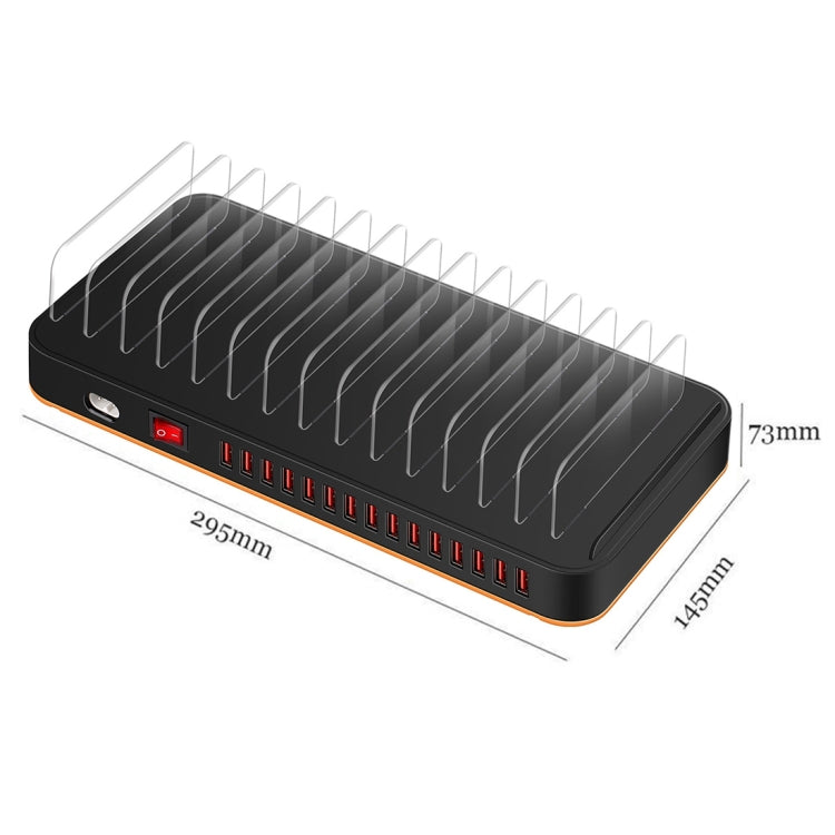 WLX-815 100W 15 พอร์ต USB แท่นชาร์จเร็วเครื่องชาร์จอัจฉริยะพร้อมที่วางโทรศัพท์และแท็บเล็ต, 100W US Plug, 100W EU Plug, 100W UK Plug, 100W AU Plug