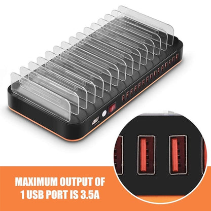 WLX-815 100W 15 พอร์ต USB แท่นชาร์จเร็วเครื่องชาร์จอัจฉริยะพร้อมที่วางโทรศัพท์และแท็บเล็ต, 100W US Plug, 100W EU Plug, 100W UK Plug, 100W AU Plug