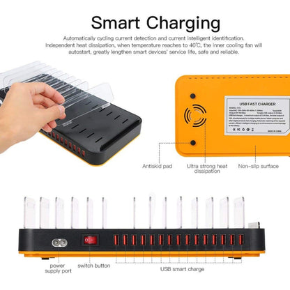 WLX-815 100W 15 พอร์ต USB แท่นชาร์จเร็วเครื่องชาร์จอัจฉริยะพร้อมที่วางโทรศัพท์และแท็บเล็ต, 100W US Plug, 100W EU Plug, 100W UK Plug, 100W AU Plug