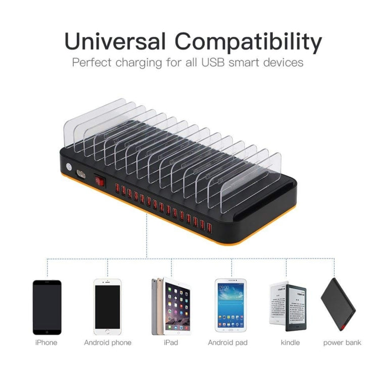 WLX-815 100W 15 พอร์ต USB แท่นชาร์จเร็วเครื่องชาร์จอัจฉริยะพร้อมที่วางโทรศัพท์และแท็บเล็ต, 100W US Plug, 100W EU Plug, 100W UK Plug, 100W AU Plug