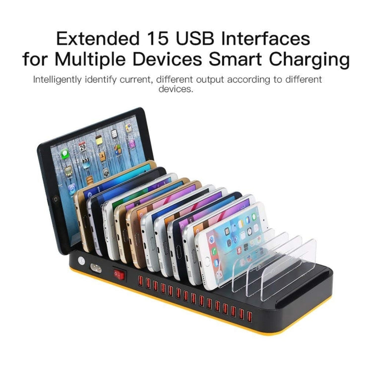 WLX-815 100W 15 พอร์ต USB แท่นชาร์จเร็วเครื่องชาร์จอัจฉริยะพร้อมที่วางโทรศัพท์และแท็บเล็ต, 100W US Plug, 100W EU Plug, 100W UK Plug, 100W AU Plug