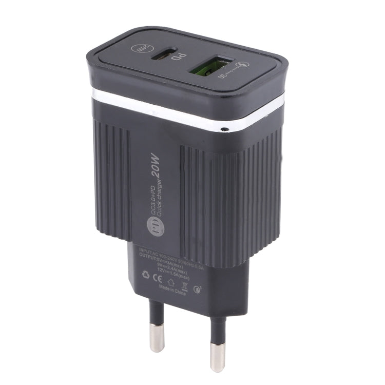 46-A2C2 20W PD + QC3.0 USB ที่ชาร์จเร็วมัลติฟังก์ชั่น， ปลั๊ก EU, EU Plug