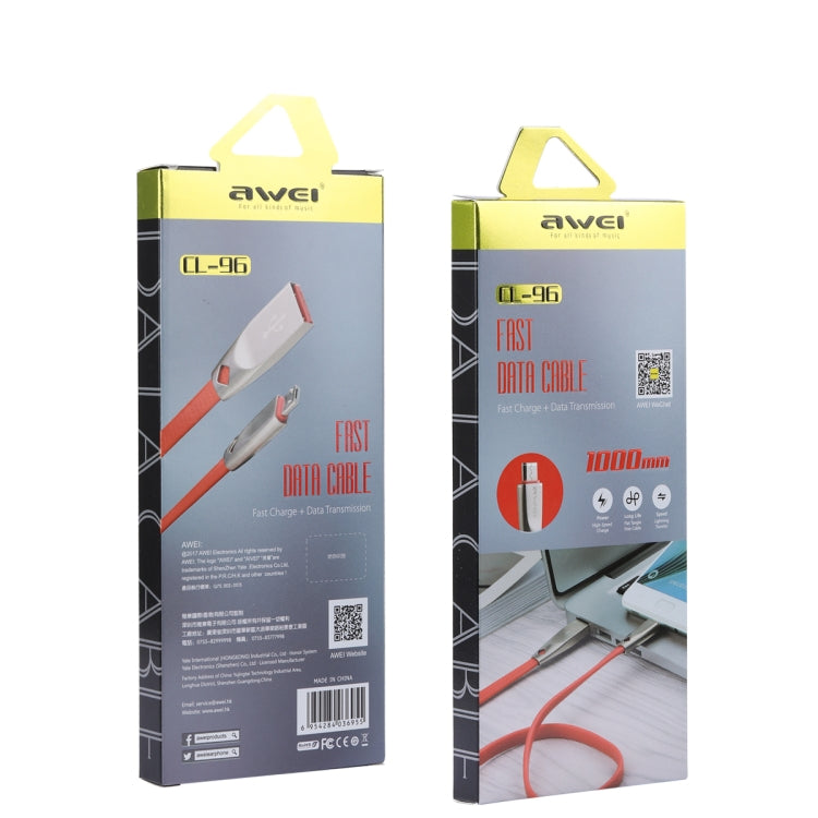 AWEI CL-96 USB เป็น Micro USB แบบพกพา TPE + สายเคเบิลข้อมูลโลหะผสมอลูมิเนียม, 2A, ความยาว: 1 ม.