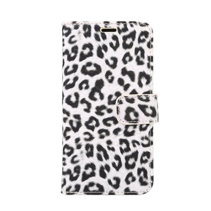 สำหรับ iPhone X ลายเสือดาว PU + PC เคสหนังพลิกแนวนอนพร้อมตัวยึดและช่องเสียบการ์ด, For X