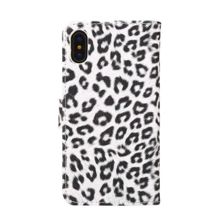 สำหรับ iPhone X ลายเสือดาว PU + PC เคสหนังพลิกแนวนอนพร้อมตัวยึดและช่องเสียบการ์ด, For X