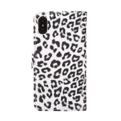 สำหรับ iPhone X ลายเสือดาว PU + PC เคสหนังพลิกแนวนอนพร้อมตัวยึดและช่องเสียบการ์ด, For X