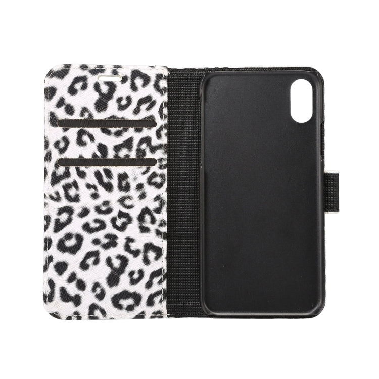 สำหรับ iPhone X ลายเสือดาว PU + PC เคสหนังพลิกแนวนอนพร้อมตัวยึดและช่องเสียบการ์ด, For X
