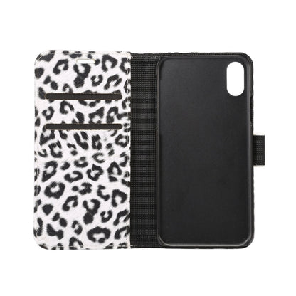 สำหรับ iPhone X ลายเสือดาว PU + PC เคสหนังพลิกแนวนอนพร้อมตัวยึดและช่องเสียบการ์ด, For X