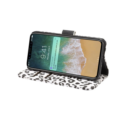 สำหรับ iPhone X ลายเสือดาว PU + PC เคสหนังพลิกแนวนอนพร้อมตัวยึดและช่องเสียบการ์ด, For X