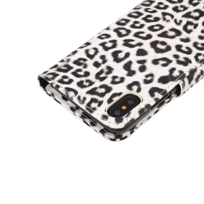 สำหรับ iPhone X ลายเสือดาว PU + PC เคสหนังพลิกแนวนอนพร้อมตัวยึดและช่องเสียบการ์ด, For X
