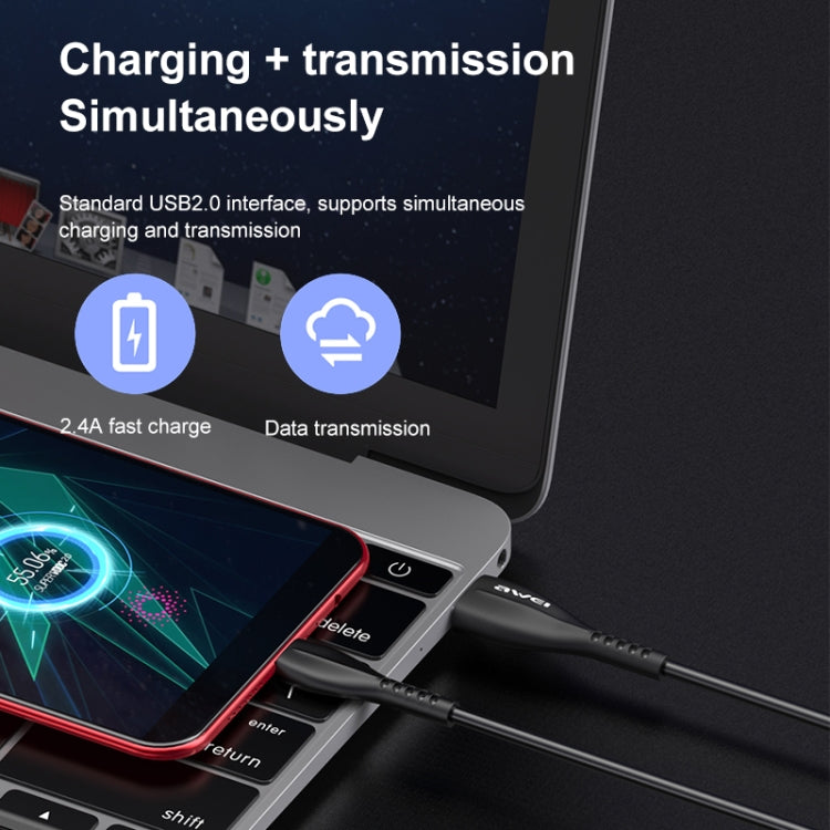 awei CL-115M 1 ม. 2.4A สายชาร์จ USB เป็น Micro USB
