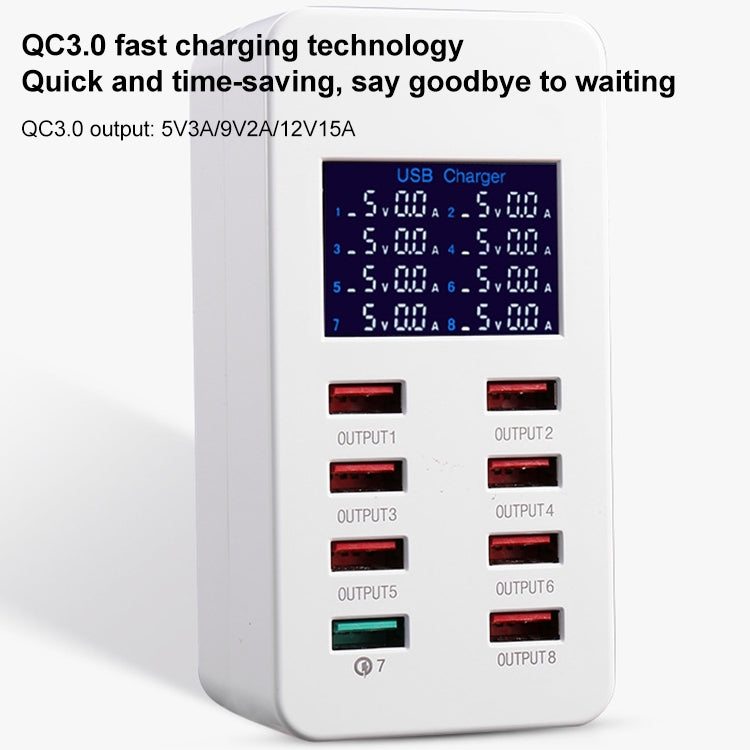 A8 40W 8 พอร์ต USB + QC3.0 สถานีชาร์จอัจฉริยะพร้อมจอแสดงผลดิจิตอล AC100-240V, ปลั๊ก AU, A8 AU Plug