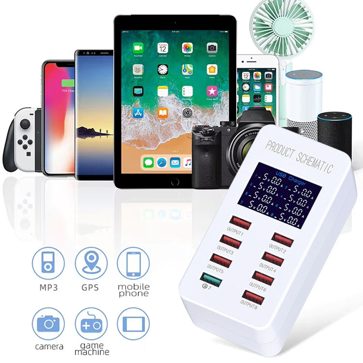 A8 40W 8 พอร์ต USB + QC3.0 สถานีชาร์จอัจฉริยะพร้อมจอแสดงผลดิจิตอล AC100-240V, ปลั๊ก AU, A8 AU Plug
