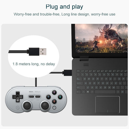 8Bitdo SN30 PRO จอยสติ๊กเกมแพดแบบมีสาย USB สำหรับสวิตช์ / Steam / PC, SN30 PRO Wired(Grey)
