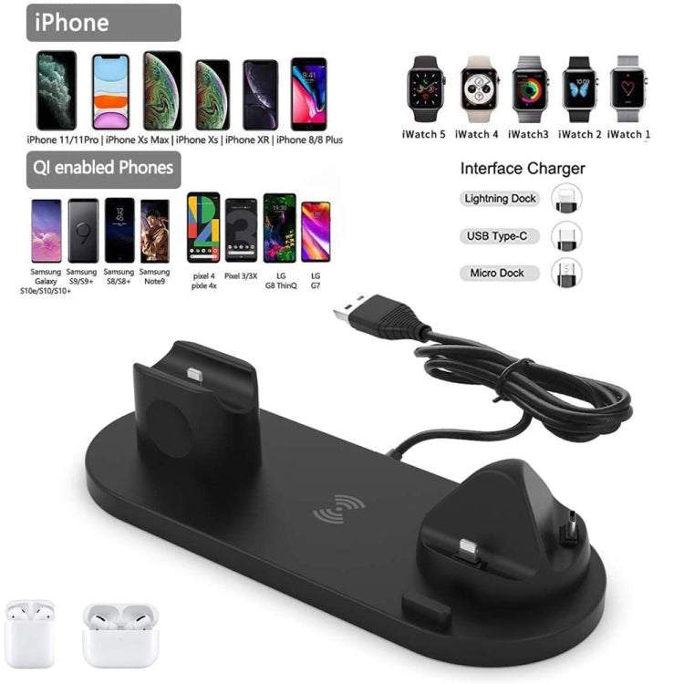 เครื่องชาร์จไร้สาย 6 in 1 ที่อัปเกรดแล้ว HQ-UD15 สำหรับ iPhone, Apple Watch, AirPods และโทรศัพท์ Android อื่นๆ