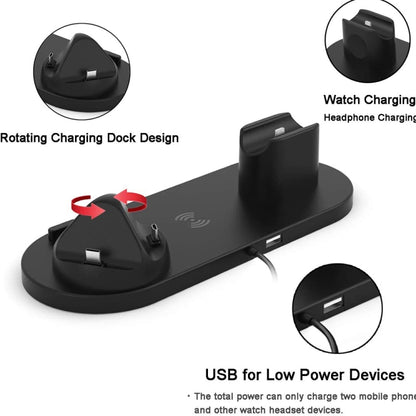 เครื่องชาร์จไร้สาย 6 in 1 ที่อัปเกรดแล้ว HQ-UD15 สำหรับ iPhone, Apple Watch, AirPods และโทรศัพท์ Android อื่นๆ