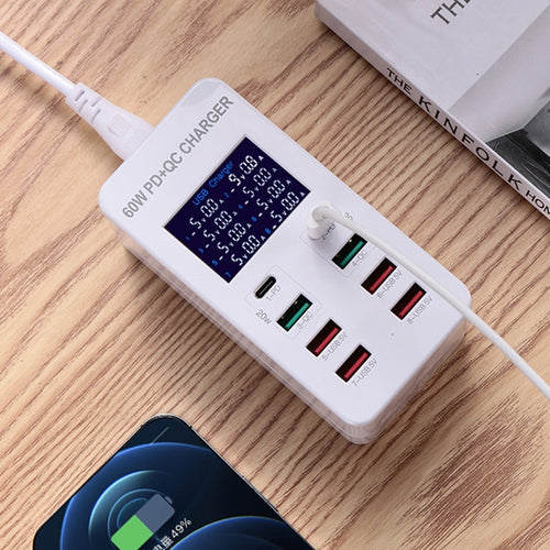 A8T 40W 8 พอร์ต USB QC3.0 USBC / TypeC สถานีชาร์จอัจฉริยะพร้อมจอแสดงผลดิจิตอล AC100240V, ปลั๊ก UK, A8T UK Plug