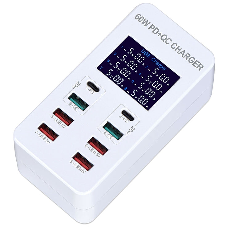 A8T 40W 8 พอร์ต USB QC3.0 USBC / TypeC สถานีชาร์จอัจฉริยะพร้อมจอแสดงผลดิจิตอล AC100240V, ปลั๊ก UK, A8T UK Plug