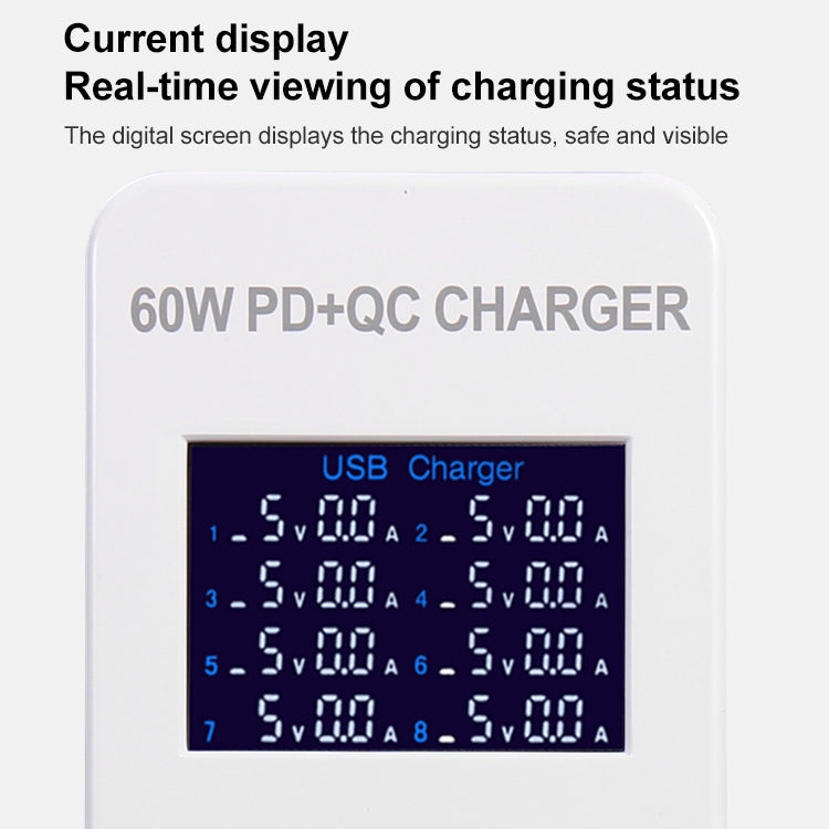 A8T 40W 8 พอร์ต USB QC3.0 USBC / TypeC สถานีชาร์จอัจฉริยะพร้อมจอแสดงผลดิจิตอล AC100240V, ปลั๊ก UK, A8T UK Plug