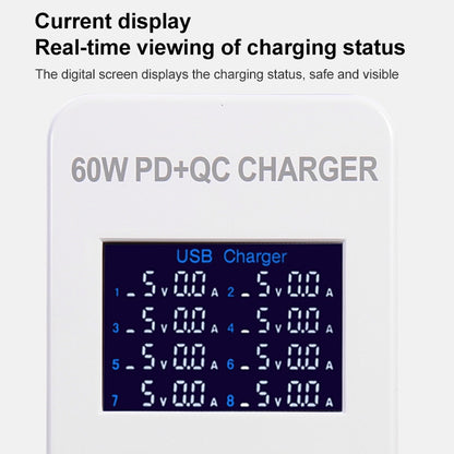 A8T 40W 8 พอร์ต USB QC3.0 USBC / TypeC สถานีชาร์จอัจฉริยะพร้อมจอแสดงผลดิจิตอล AC100240V, ปลั๊ก UK, A8T UK Plug
